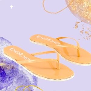 BEBE Ileana Studded Flip Flops, Size 8, Beige